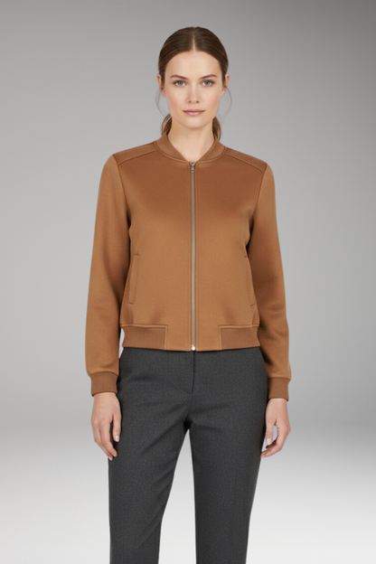Women's Bomber Jacket Zip Closure Ribbed Black
