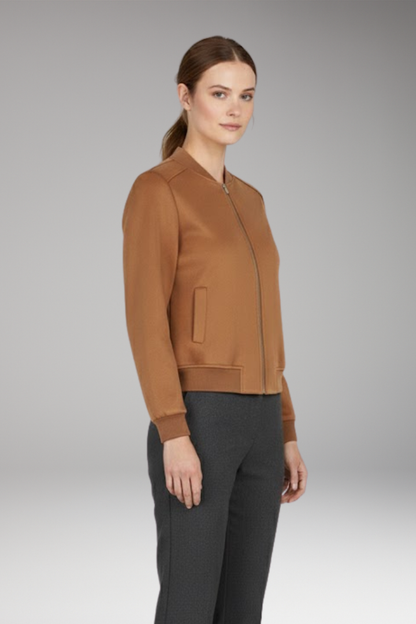 Women's Bomber Jacket Zip Closure Ribbed Black