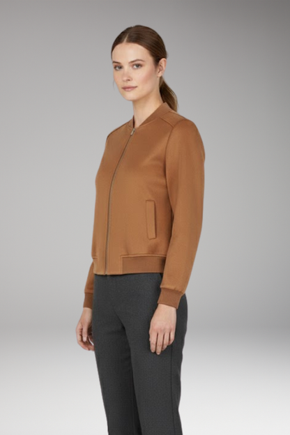 Women's Bomber Jacket Zip Closure Ribbed Black