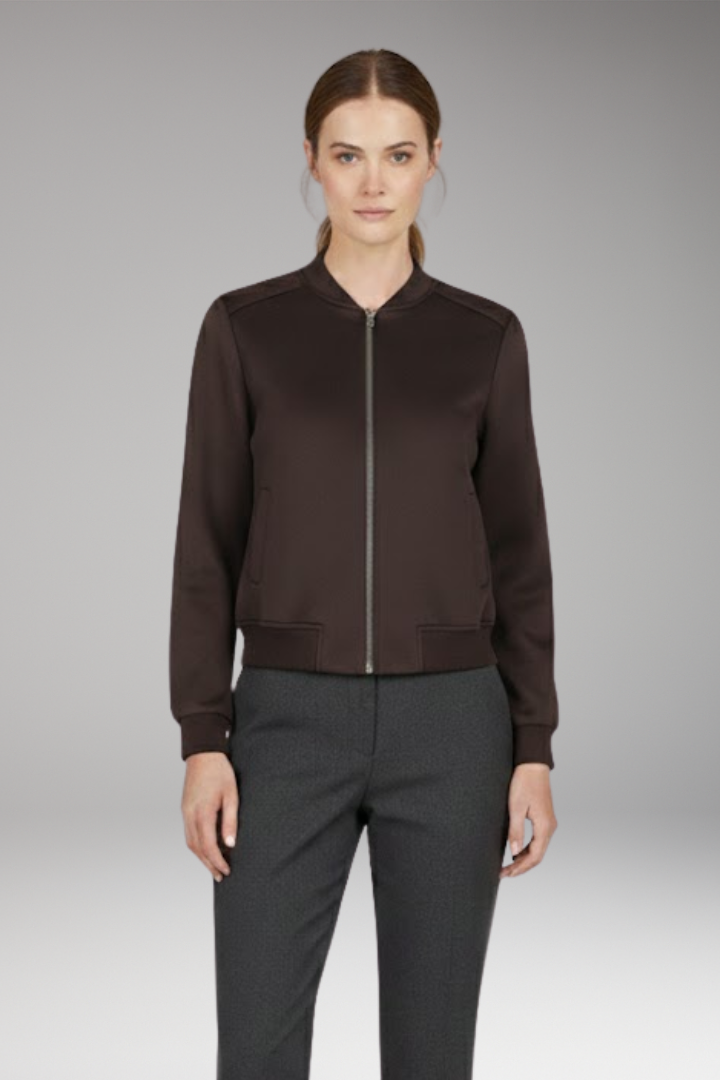 Women's Bomber Jacket Zip Closure Ribbed Black