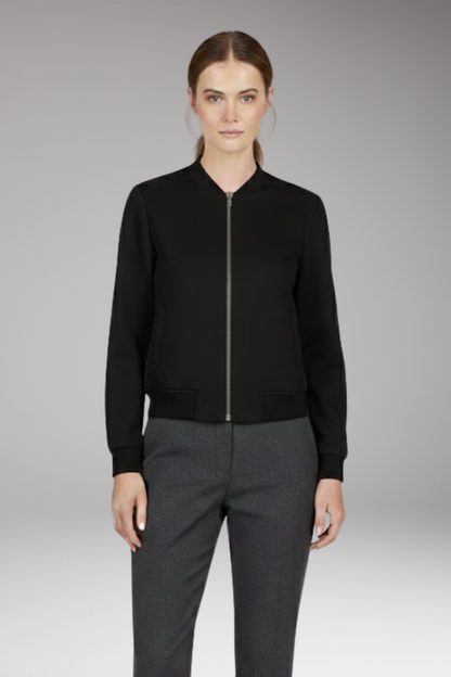 Women's Bomber Jacket Zip Closure Ribbed Black