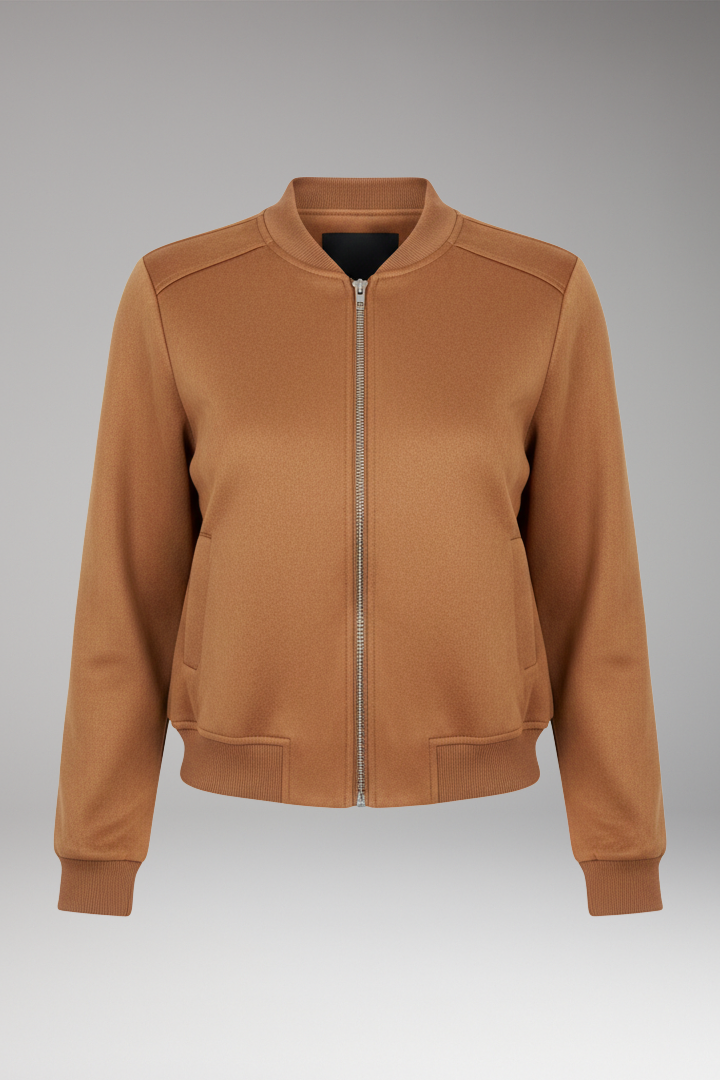 Women's Bomber Jacket Zip Closure Ribbed Black - Vonnera