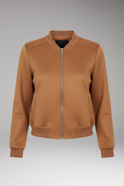 Women's Bomber Jacket Zip Closure Ribbed Black - Vonnera