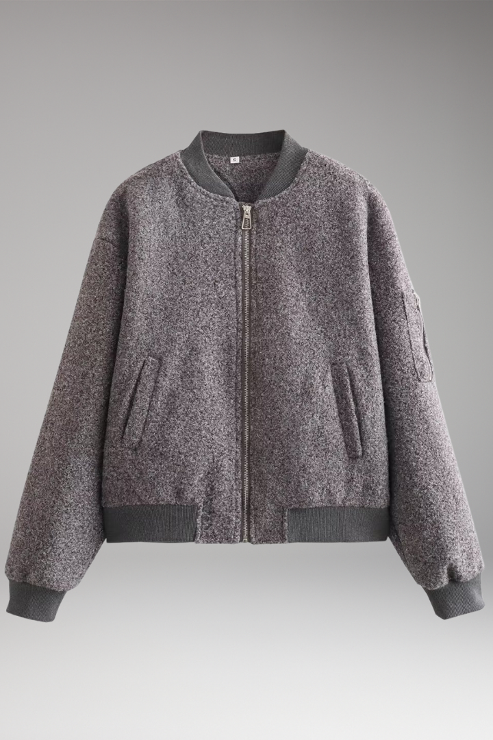 Women's Bomber Jacket Zipper Elastic Cuffs - Vonnera