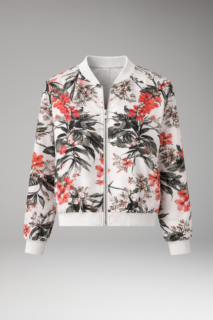 Women's Floral Bomber Jacket Zipper Closure - Vonnera