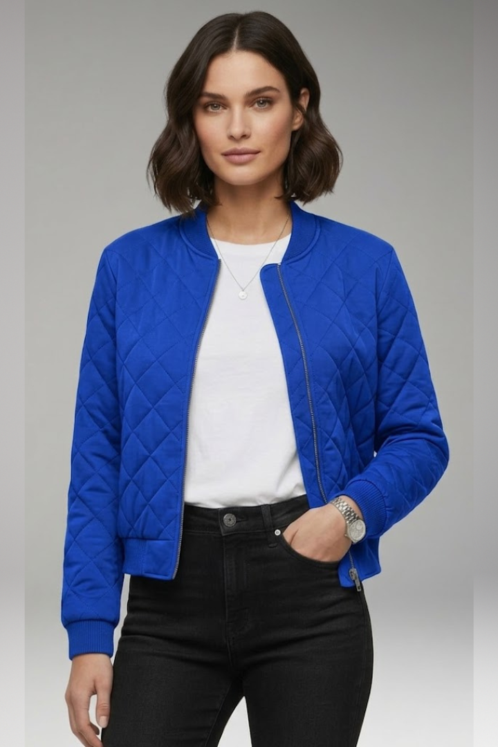 Women's Bomber Jacket Zipper Ribbed Black
