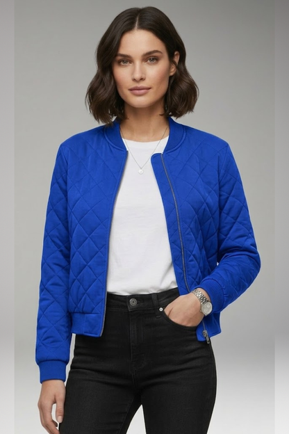 Women's Bomber Jacket Zipper Ribbed Black