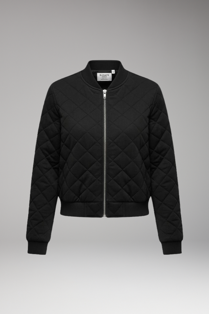 Women's Bomber Jacket Zipper Ribbed Black - Vonnera