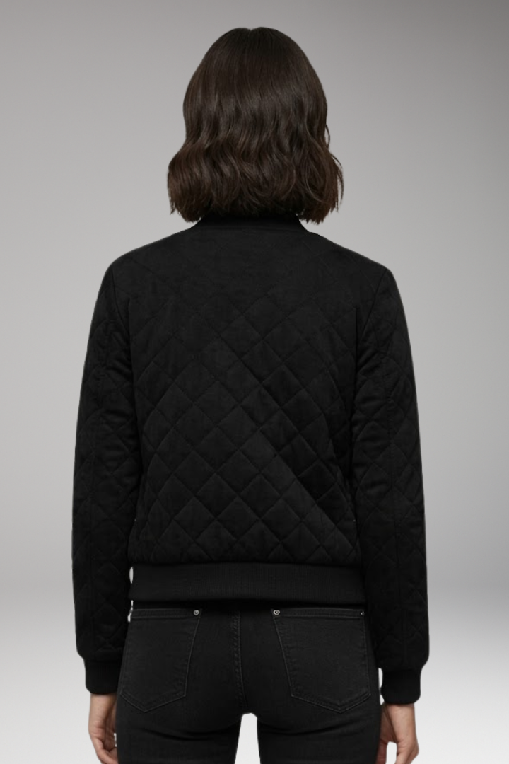Women's Bomber Jacket Zipper Ribbed Black