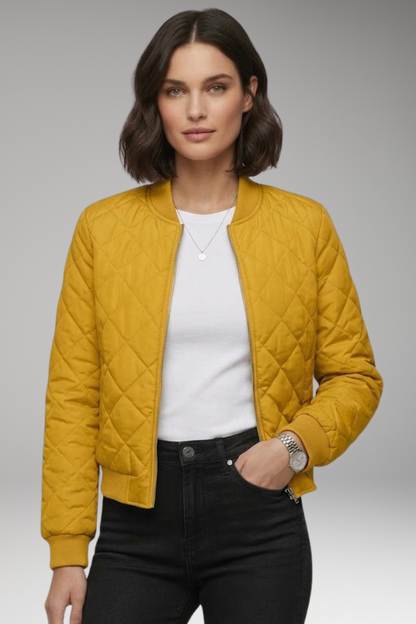 Women's Bomber Jacket Zipper Ribbed Black