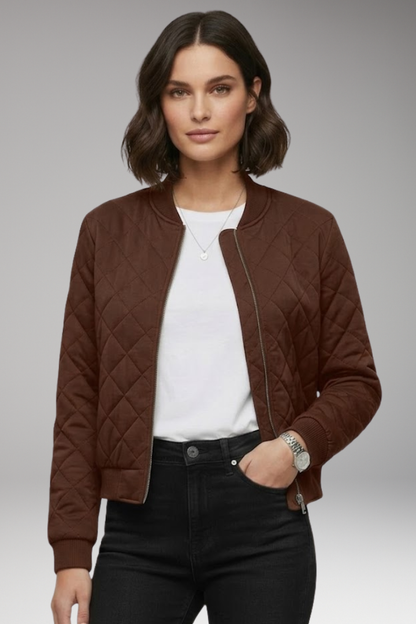 Women's Bomber Jacket Zipper Ribbed Black