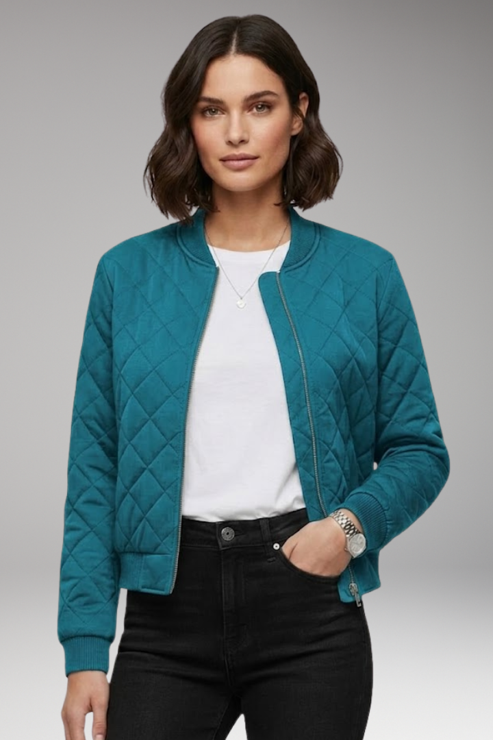 Women's Bomber Jacket Zipper Ribbed Black
