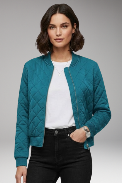 Women's Bomber Jacket Zipper Ribbed Black
