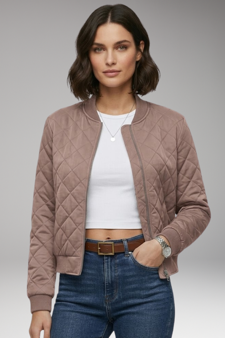 Women's Bomber Jacket Zipper Ribbed Black
