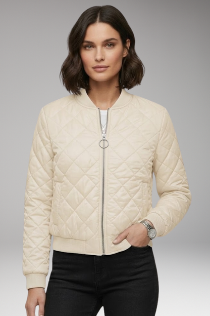 Women's Bomber Jacket Zipper Ribbed Black