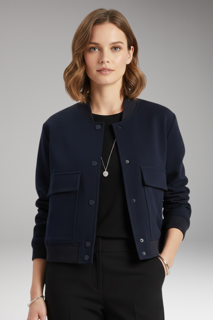 Women's Zipper Bomber Jacket Ribbed Waist