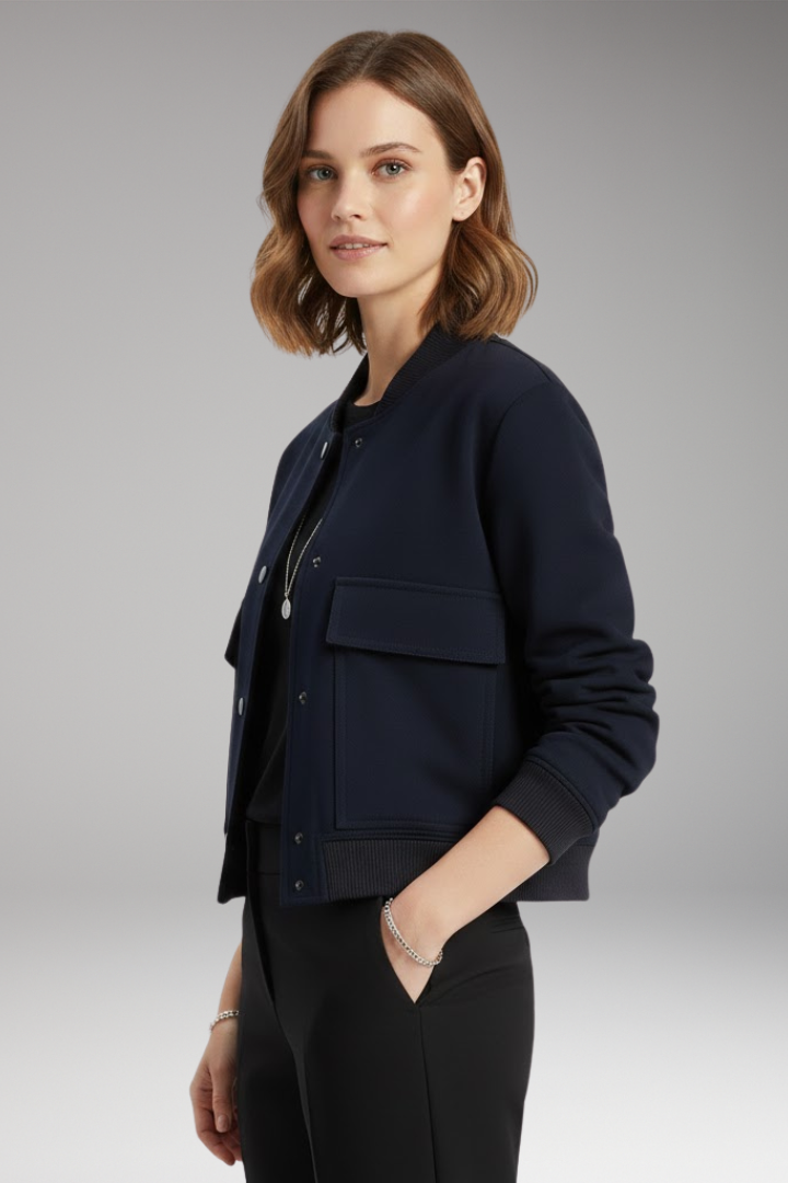 Women's Zipper Bomber Jacket Ribbed Waist