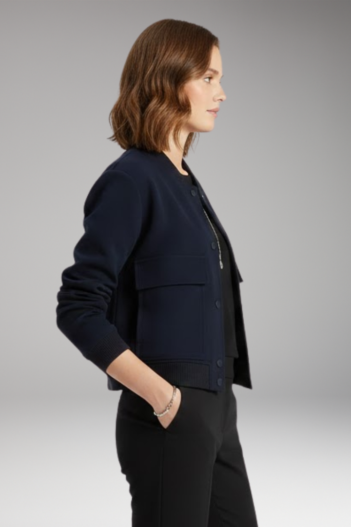 Women's Zipper Bomber Jacket Ribbed Waist