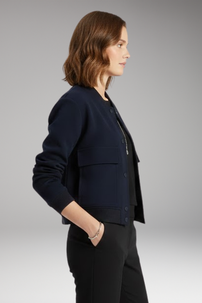 Women's Zipper Bomber Jacket Ribbed Waist