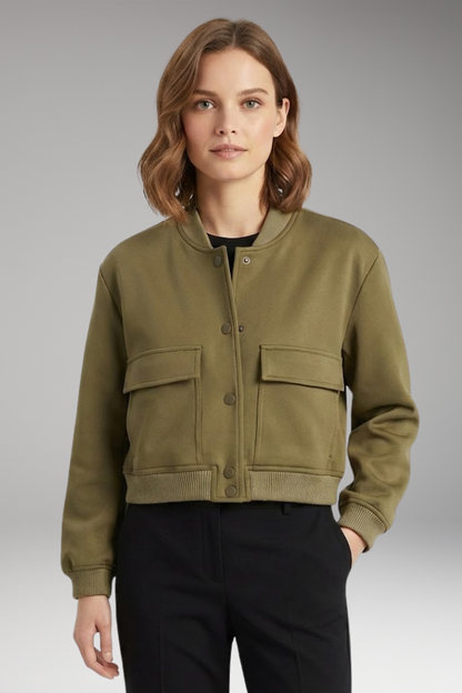 Women's Zipper Bomber Jacket Ribbed Waist