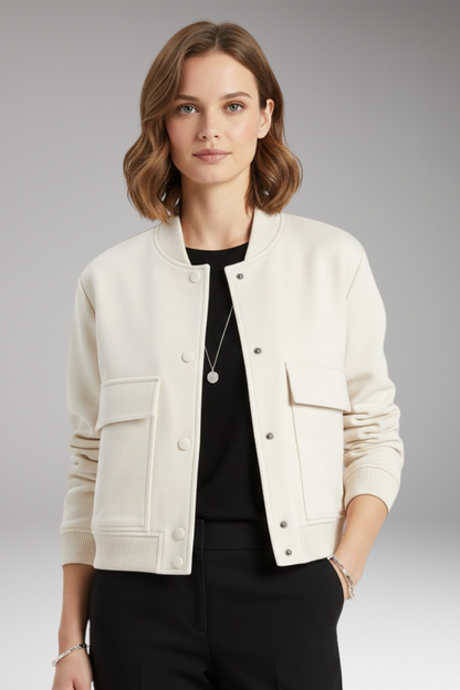 Women's Zipper Bomber Jacket Ribbed Waist