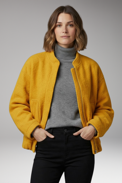 Women's Bomber Jacket Zipper Ribbed