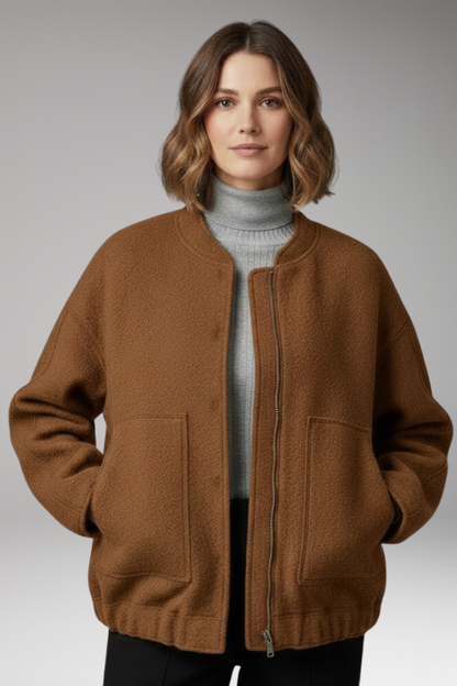 Women's Bomber Jacket Zipper Ribbed