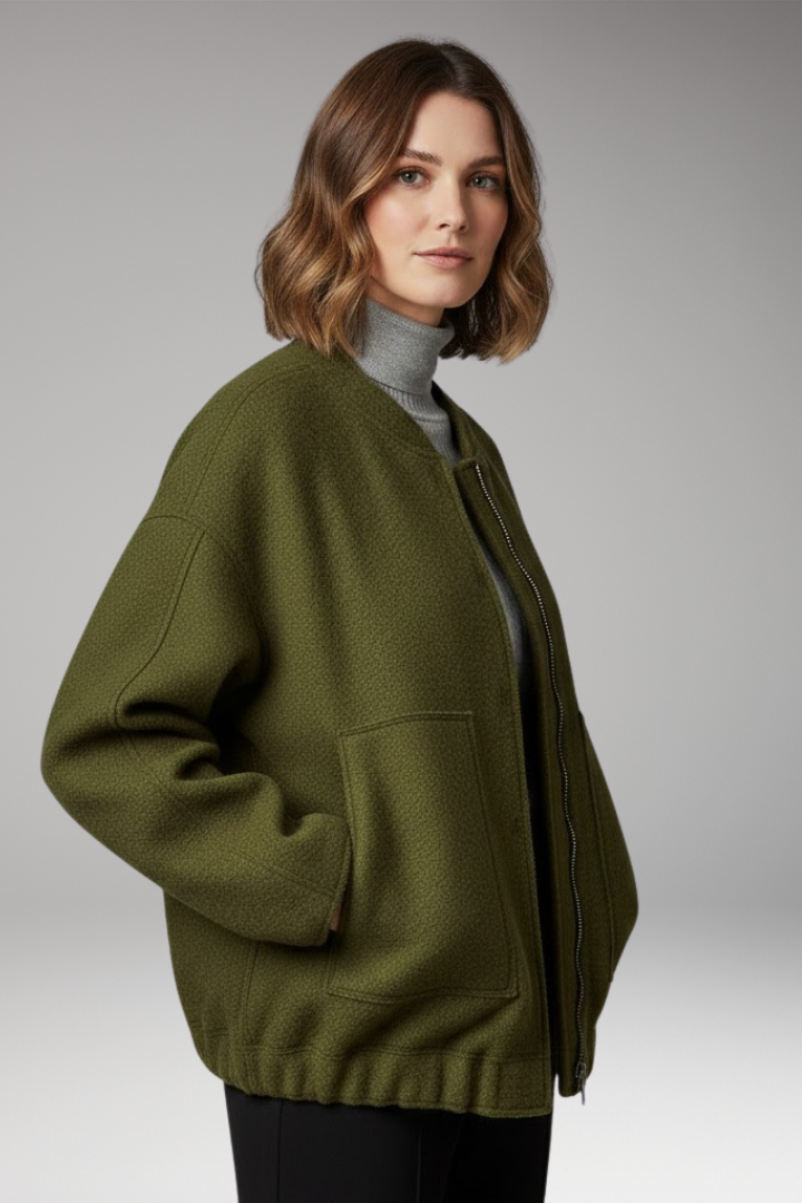 Women's Bomber Jacket Zipper Ribbed