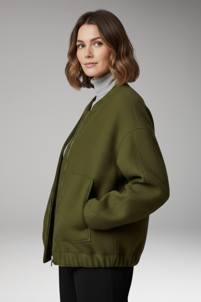 Women's Bomber Jacket Zipper Ribbed