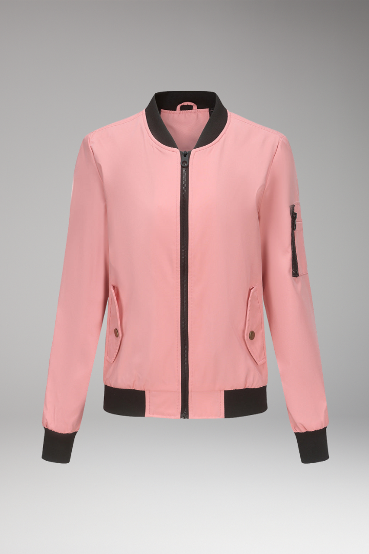 Women's Bomber Jacket Zipper Pockets Sporty Collar - Vonnera