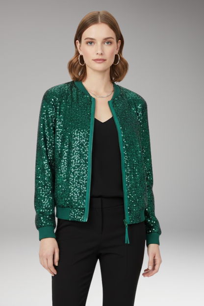 Women's Glitter Bomber Jacket Zipper Front