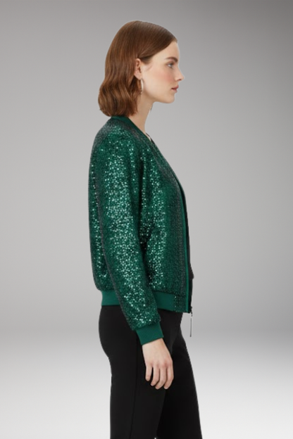 Women's Glitter Bomber Jacket Zipper Front