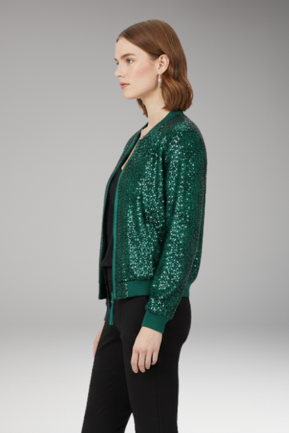 Women's Glitter Bomber Jacket Zipper Front