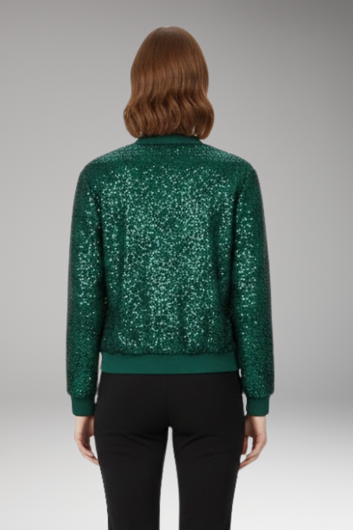 Women's Glitter Bomber Jacket Zipper Front