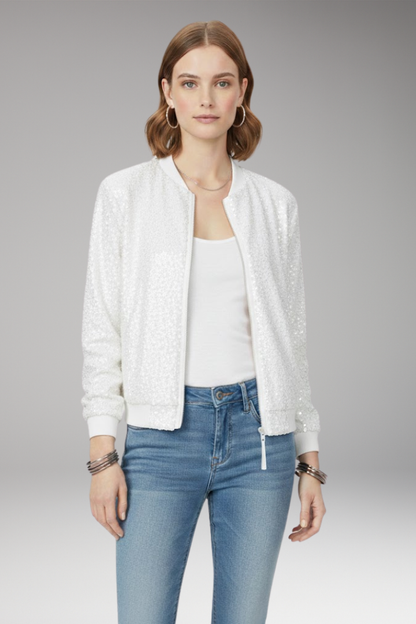 Women's Glitter Bomber Jacket Zipper Front