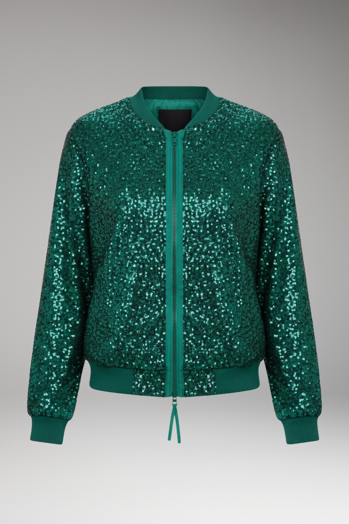 Women's Glitter Bomber Jacket Zipper Front - Vonnera