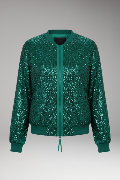 Women's Glitter Bomber Jacket Zipper Front - Vonnera