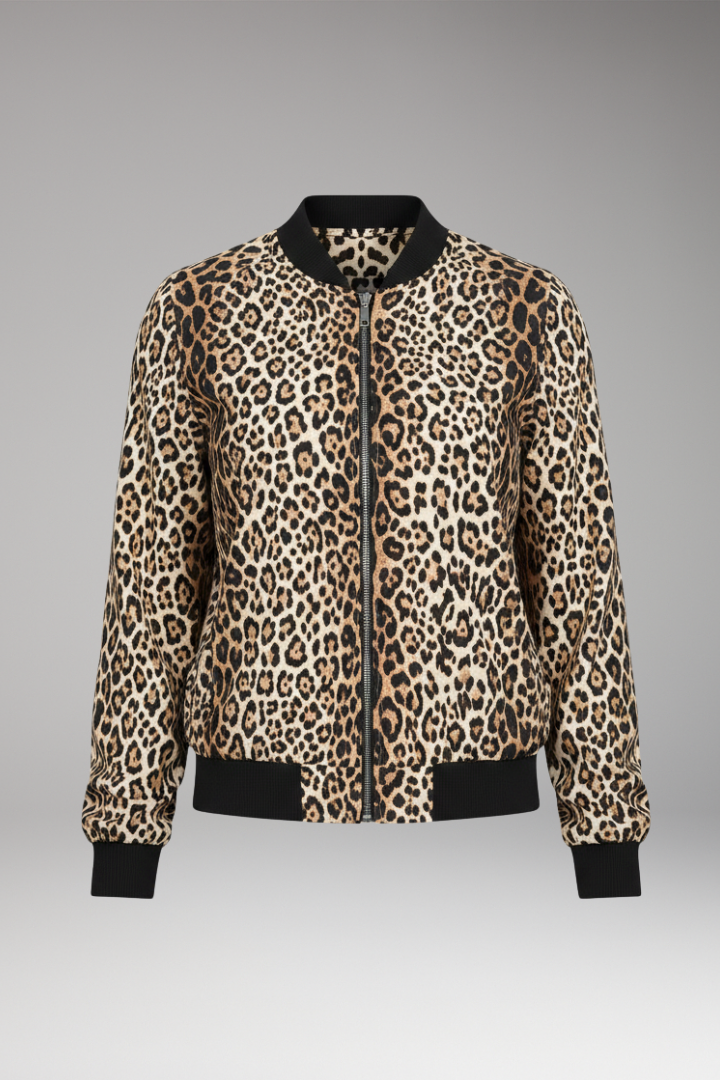 Women's Leopard Bomber Jacket Zipper Front - Vonnera