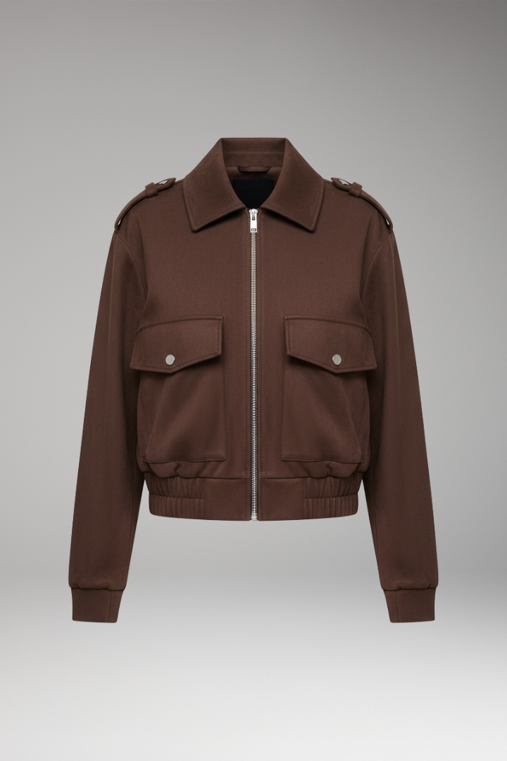 Women's Bomber Jacket Zipper Patch Pockets - Vonnera