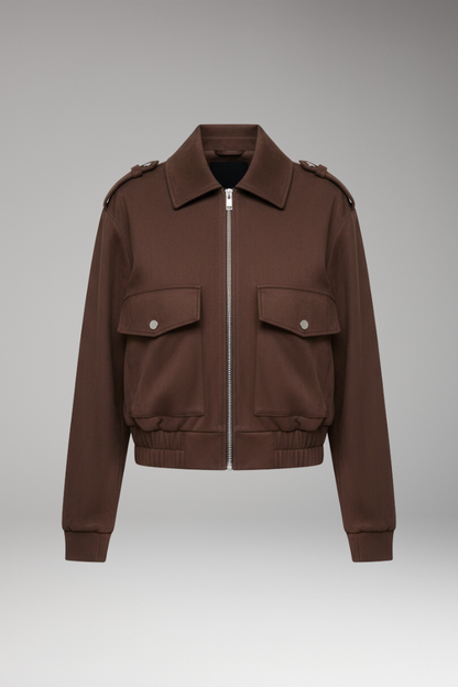 Women's Bomber Jacket Zipper Patch Pockets - Vonnera