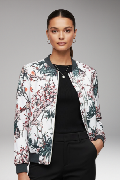 Women's Bomber Jacket Zipper Ribbed Cuffs