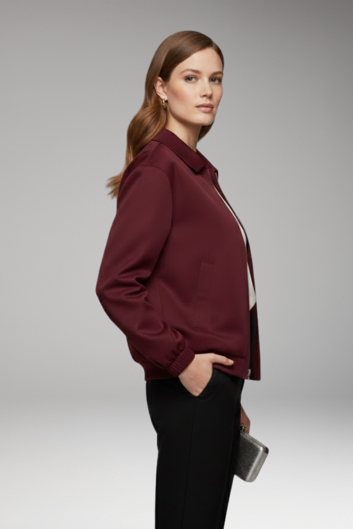Women's Zipper Bomber Jacket with Side Pockets