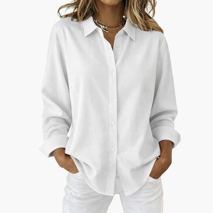 Women's Long Sleeve Blouse Cotton Loose Fit White - Vonnera
