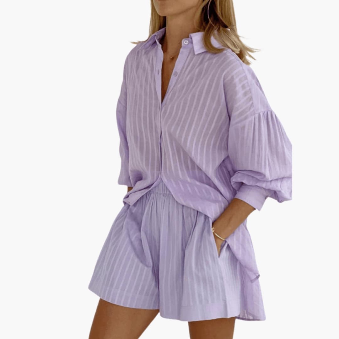 Women's Two-Piece Set Short Sleeve Wide Leg Pants - Vonnera