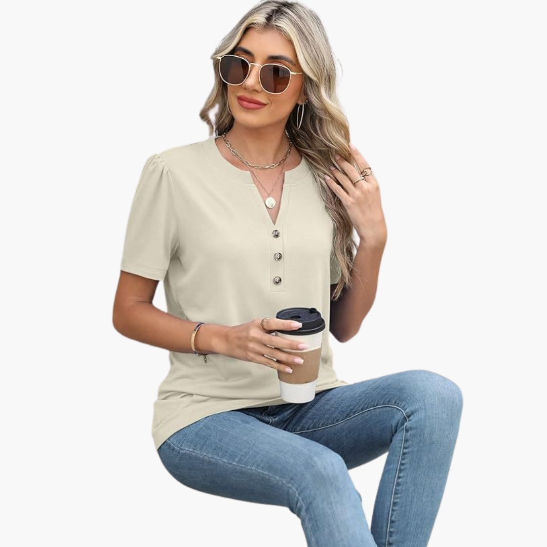 Women's Short Sleeve T-Shirt Button Detail - Vonnera