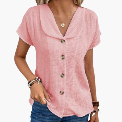 Women's Knotted Hem T-Shirt Cotton Button Detail