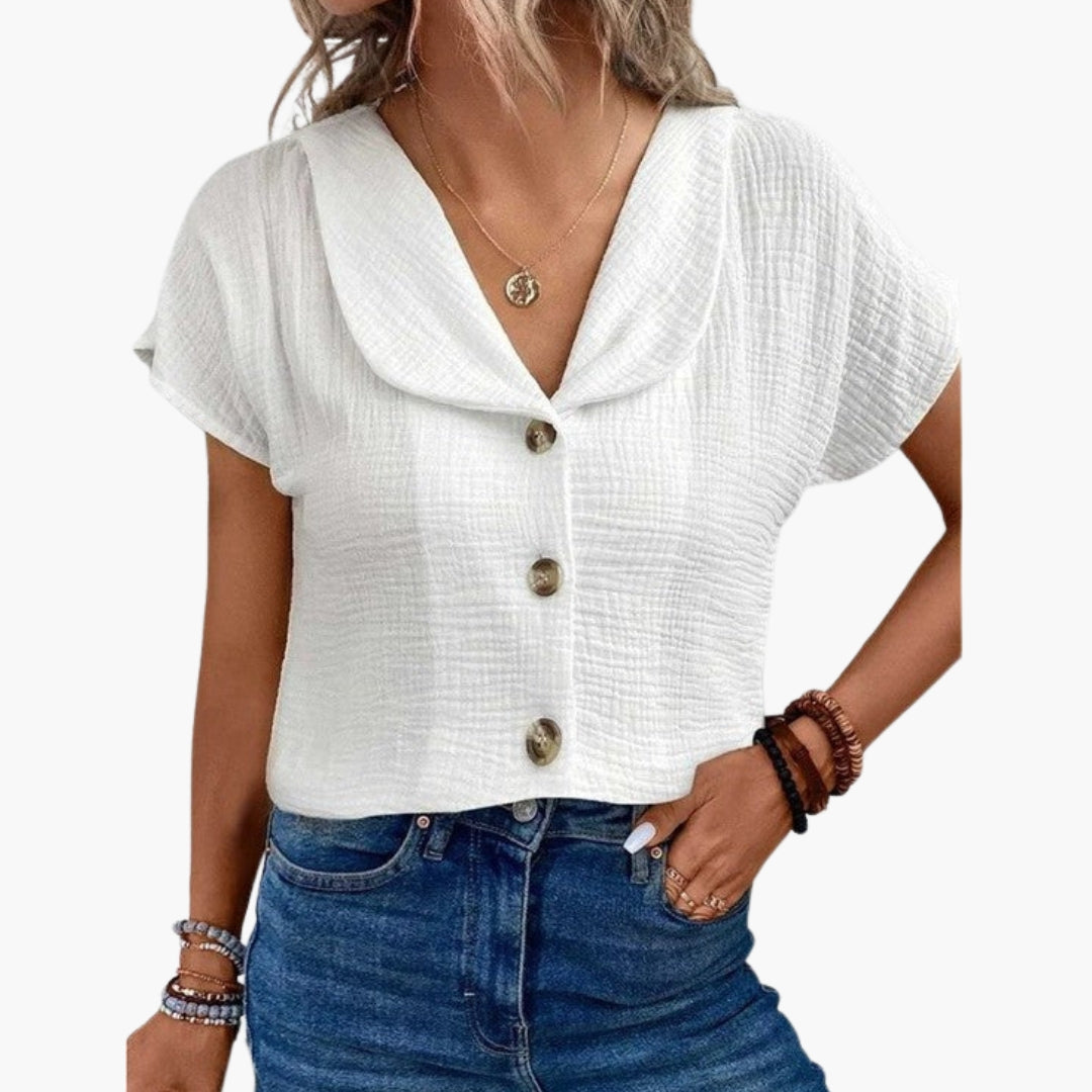 Women's Knotted Hem T-Shirt Cotton Button Detail - Vonnera