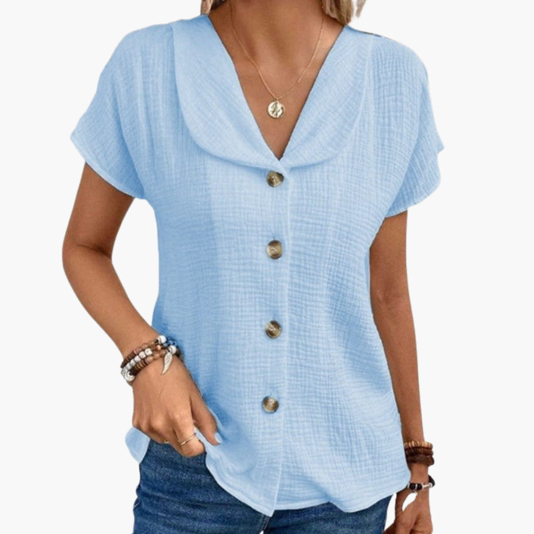 Women's Knotted Hem T-Shirt Cotton Button Detail