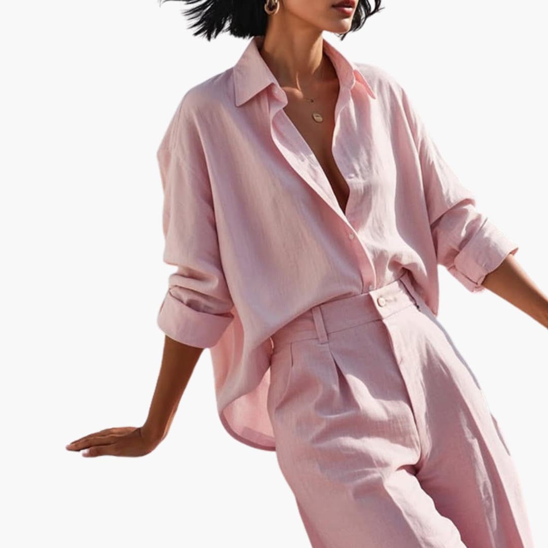 Women's Two-Piece Suit Button Front Shirt Wide Leg Pants