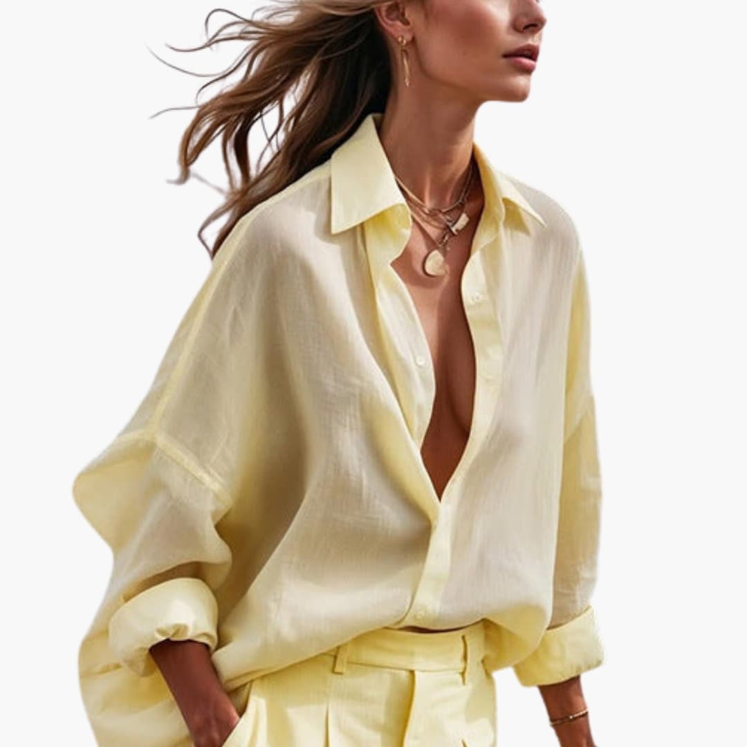Women's Two-Piece Suit Button Front Shirt Wide Leg Pants
